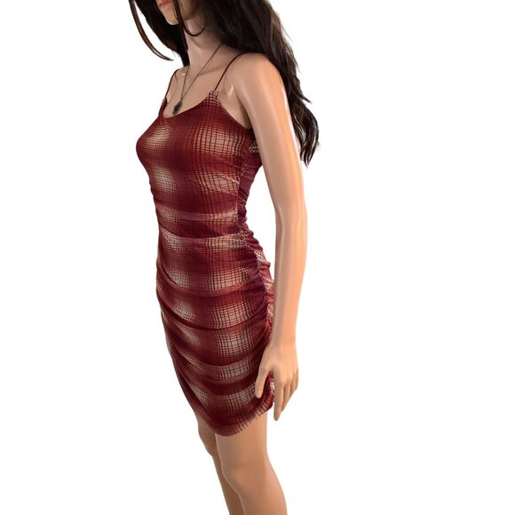 (5 for $25) Forever 21 Red‎ Plaid Mesh Mini Dress size Small - Picture 4 of 7
